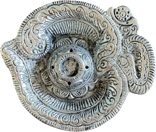 Miniatura 5 de LOVENSPIRE Om - Soporte para incienso de aluminio plateado Agarbatti Dhoop para cenizas, Dhoop Dan, soporte de incienso sin desorden bandeja cónica