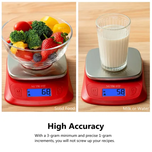 Miniatura 8 de NUTRI FIT Báscula digital ultradelgada para cocina, 0.03 oz (1 g), medida de incremento en lb oz ml, peso de alta precisión en gramos y onzas