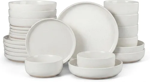 Miniatura 19 de HaWare Juego de vajilla de gres, juego de platos y tazones de 12 piezas para 4, juego de vajilla para casa restaurante, blanco lechoso moteado