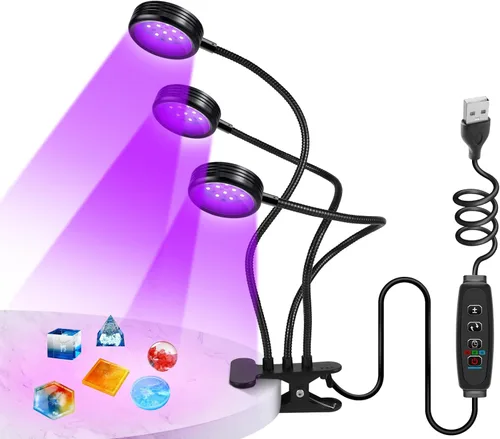 Miniatura 9 de inShareplus Luz de doble cabeza UV regulable de 395 nm ~ 405 nm con USB, luces de resina de abrazadera negra UV portátil de 10 W, lámpara de curado