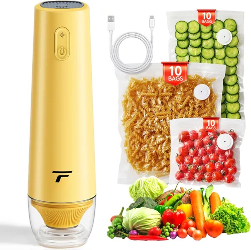 Sellador al vacío para alimentos, diseño del chef para preservar la frescura, sellador al vacío de mano compacto con 30 bolsas reutilizables, grado