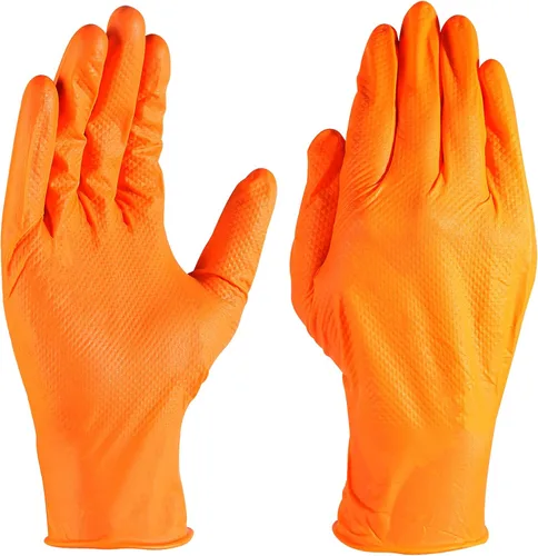 Miniatura 2 de LOGO Guantes desechables de nitrilo naranja-7.5mil Grip Diamond Textured Heavy Duty Automotive Mechanic compostable (50 piezas/caja)