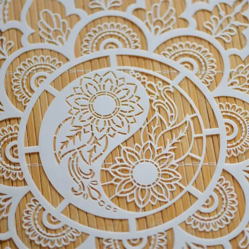 Miniatura 5 de Plantilla DIY para manualidades 30x30 cm Floral Mandala Yinyang Plantilla reutilizable para muebles, manualidades en madera, álbum de recortes
