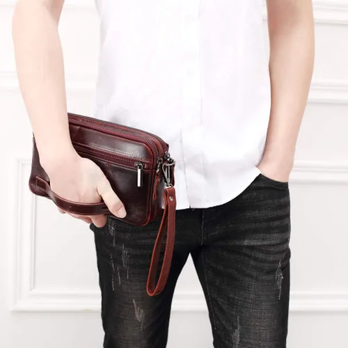 Miniatura 4 de Bolso de embrague para hombre Bolsos de cuero genuino carteras organizador de negocios titular del teléfono
