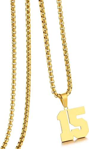 Miniatura 130 de Collar de Número Dorado para Hombre, Cadena de Acero Inoxidable con Colgante de Número para Atletas, Joyería Deportiva Personalizada para Niños