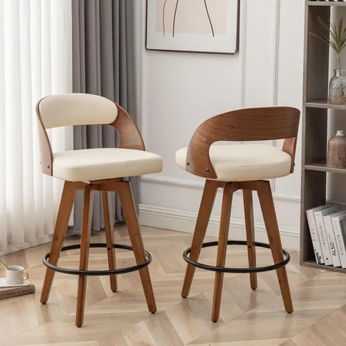 Miniatura 10 de MEKLIBA Juego de 2 taburetes de bar de altura de mostrador para isla de cocina, silla de bar tapizada moderna de 26.8 pulgadas, taburetes giratorios