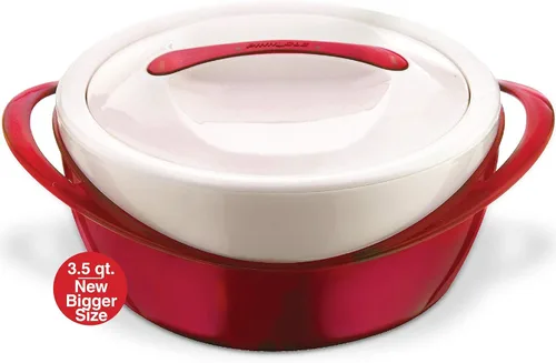 Miniatura 6 de Pinnacle Cazuela grande aislada con tapa 3.6 qt. Elegante calentador/enfriador de alimentos en olla caliente - Tazón térmico para servir Rojo