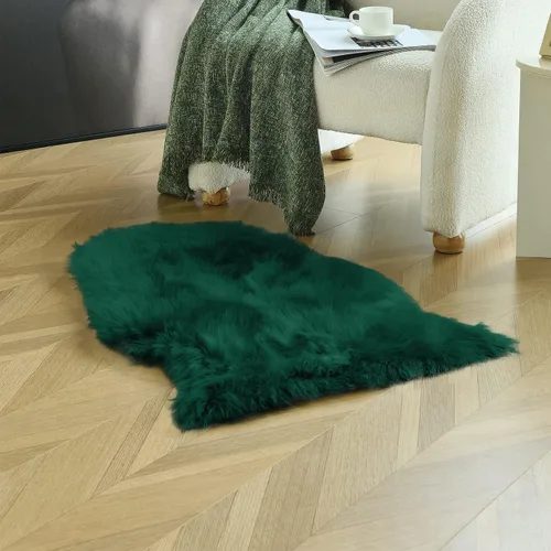 Miniatura 5 de duduta - Alfombra de pelo de oveja sintética verde esmeralda de 2 x 3 pies, alfombra esponjosa lavable para cabecera de cama pequeña, dormitorio