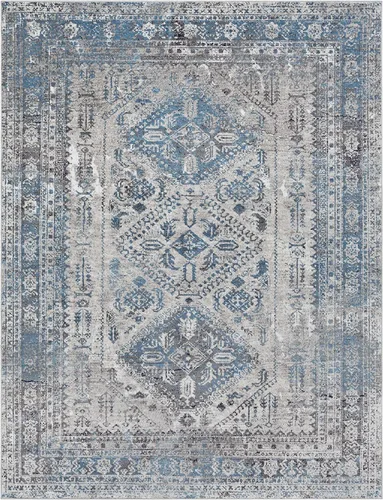 Miniatura 16 de Hauteloom Nelsonville - Alfombra tradicional bohemia para sala de estar, dormitorio, color gris, blanco, 6 pies 7 pulgadas x 9 pies