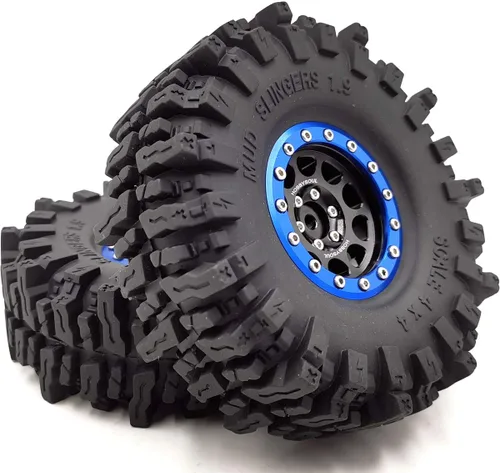 Miniatura 6 de HOBBYSOUL Neumáticos de 4.724 in de alto 1.9 de lodo T8 suaves pegajosos y ruedas Beadlock 1.9 llantas negro azul para RC 1/10 Rock Crawler SCX10