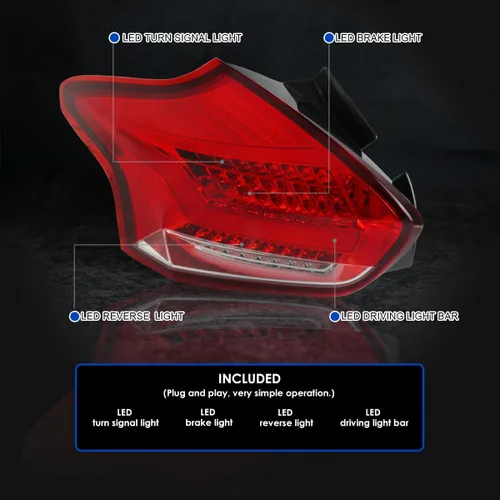 Miniatura 4 de SPEC-D TUNING Luces LED rojas de barra trasera Compatible con Ford Focus Se/St/Titanium Hatchback 2015-2018, Ford Focus Rs Hatchback 2016-2018