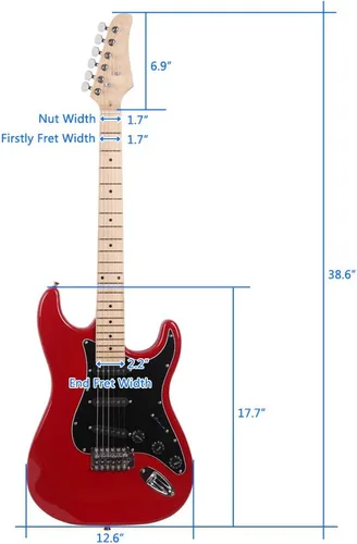 Miniatura 4 de Vasitelan Kit completo de guitarra eléctrica de 39 pulgadas para principiantes, tamaño completo con amplificador de 20 W, con correa, bolsa, Rojo