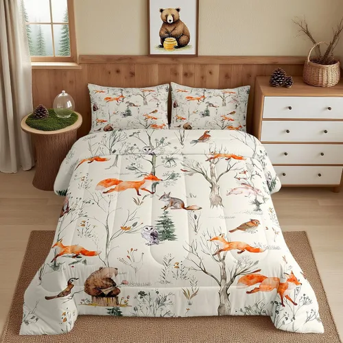 Miniatura 19 de Juego de ropa de cama Happy Camping de Homewish, tamaño individual, con diseño de osos cazadores y pinos, para niños, hombres, adultos, decoración