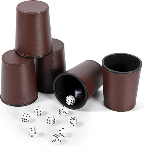 Miniatura 13 de Juego de tazas de cuero para dados, 5 tazas de dados negros + 25 dados + funda exclusiva de almacenamiento y transporte hecha de piel sintética