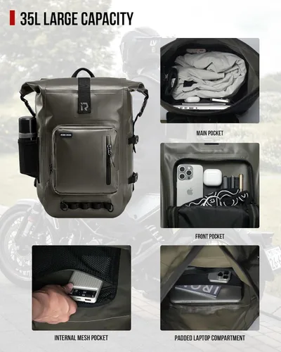 Miniatura 4 de RIDEIRON Mochila impermeable para motocicleta, bolsa seca con cierre superior enrollable para kayak, viajes, surf, canotaje, pesca, campamento Oliva