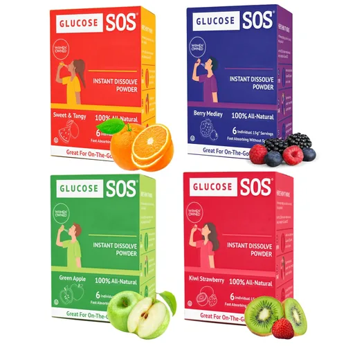 Miniatura 9 de Bolsas de polvo de glucosa Glucose SOS con dextrosa natural, absorción rápida que se disuelve instantáneamente en la boca sin necesidad de agua