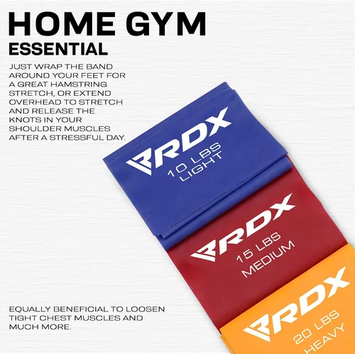 Miniatura 5 de RDX Bandas de resistencia TPE 3 niveles 1.5M de largo, certificado REACH RoHS CPSIA, bucle elástico grueso y agradable a la piel, yoga, gimnasio