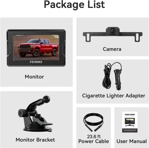 Miniatura 8 de FEISIKE Cámara de respaldo, visión nocturna IR 1080P con monitor, cámara de visión trasera plug-play fácil de instalar, gran angular de 150 grados
