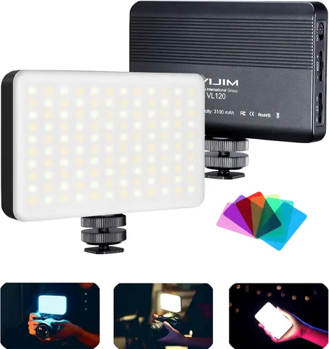 VIJIM VL120 Luz LED para vídeo en la cámara, Mini lámpara de iluminación de fotografía recargable 120 LED de relleno 3200K-6500K Bi-Color regulable,
