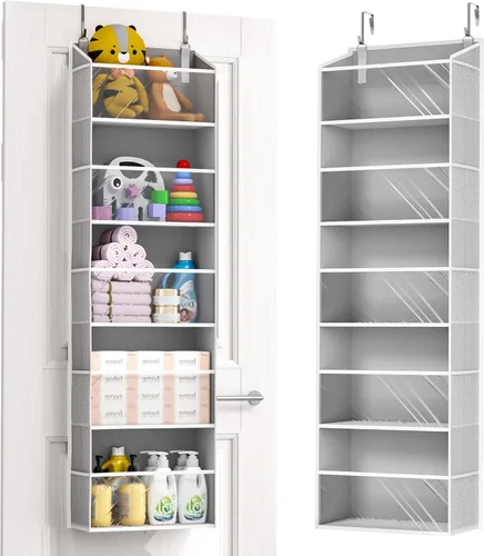 Miniatura 18 de ULG Organizador para colgar sobre la puerta, 5 niveles extra grande con 10 bolsillos de malla, capacidad de 100 libras, organizador de puerta Beige