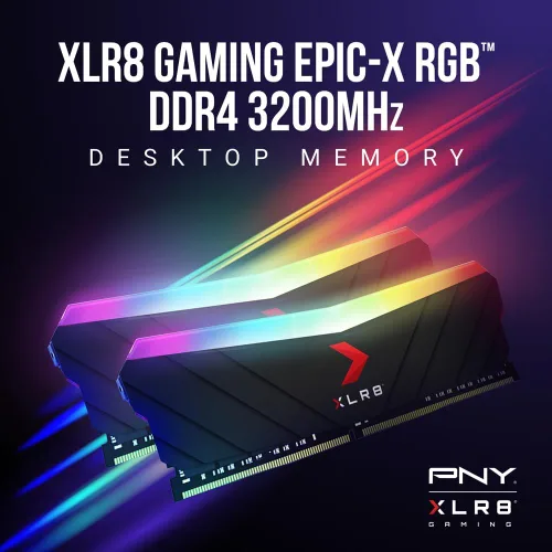 Miniatura 2 de PNY XLR8 Gaming 32GB (2x16GB) DDR4 DRAM 3200MHz (PC4-25600) CL16 1.35V RGB Dual Channel Desktop (DIMM) Memoria – MD32GK2D4320016XRGB Negro