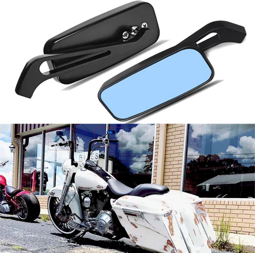 Miniatura 5 de Espejos retrovisores de manillar rectangular de 8 mm/10 mm en color negro para motocicletas, compatibles con Harley Street Glide, Road King