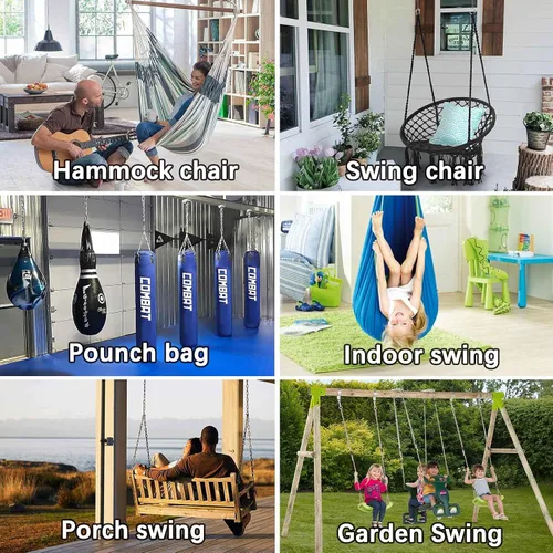 Miniatura 6 de weiatas Kit de accesorios para colgar silla hamaca con cadena y resorte, colgador de columpio de porche resistente, ganchos de techo giratorios 360