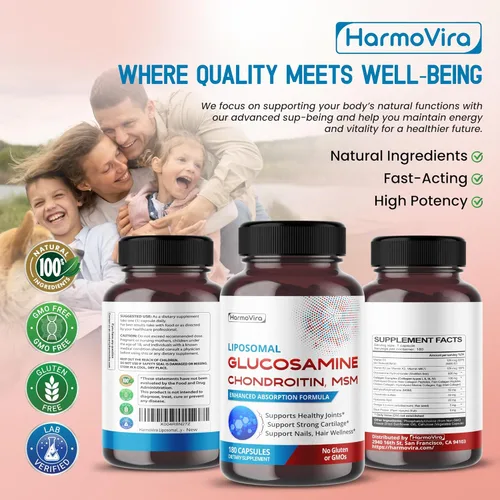 Miniatura 8 de Condroitina liposomal de glucosamina, MSM - Apoya articulaciones saludables, cartílago fuerte, uñas, cabello - 180 días de suministro