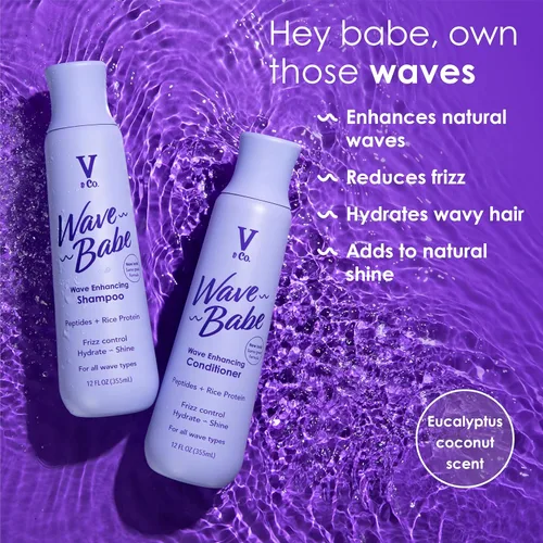 Miniatura 3 de V&Co. Beauty Wave Babe Acondicionador para cabello ondulado – Cuidado capilar hidratante sin sulfatos ni parabenos con proteína de arroz y péptidos