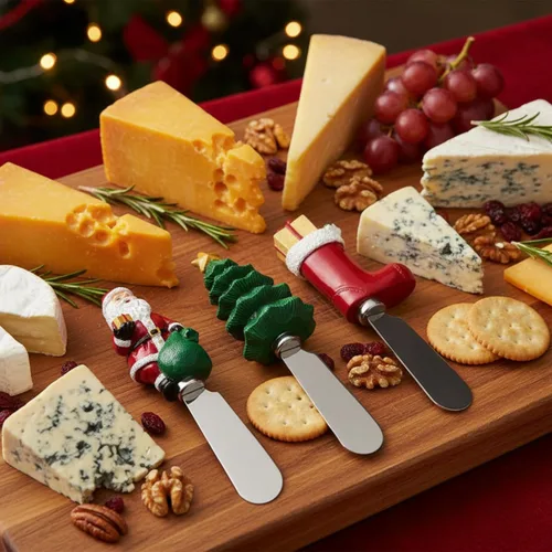 Miniatura 2 de UP UPware - Esparcidores de queso con temática navideña, asas de resina pintadas a mano con cuchillas de acero inoxidable para untar queso crema