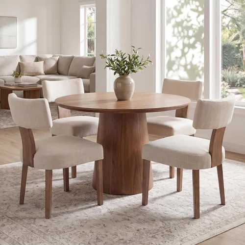 Miniatura 54 de VESCASA Juego de 2 sillas de comedor modernas de mediados de siglo, sillas de comedor tapizadas de lino con respaldo curvado ergonómico, patas