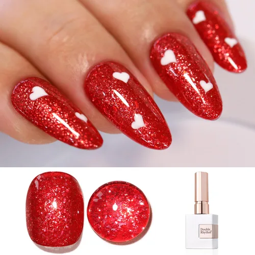 Miniatura 37 de Double Rhythm Esmalte de gel con purpurina de nieve de 0.5 fl oz, color holográfico reflectante para arte de uñas, salón de manicura y bricolaje