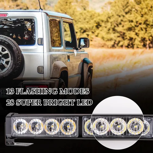 Miniatura 4 de Luces de emergencia rojas y blancas de 32 pulgadas para vehículos, 28 LED, luces de asesor de tráfico, luz de advertencia para parabrisas de Rojo