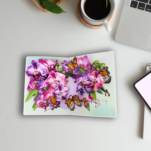 Miniatura 2 de CUTE POPUP Tarjeta de agradecimiento 3D emergente de orquídea y mariposa, elegante tarjeta de felicitación floral para mujeres, mamá, amiga