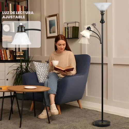 Miniatura 3 de Lámpara de pie Torchiere de 71 pulgadas para dormitorio con pantalla de cristal, lámparas de pie altas para sala de estar con luz de lectura de arco