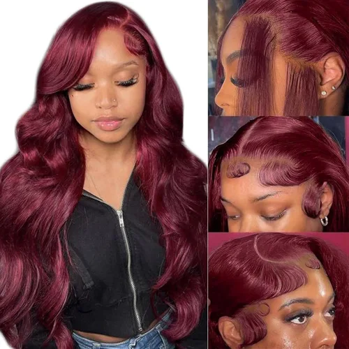 Miniatura 13 de Pelucas de encaje frontal de onda corporal 360 de cabello humano para mujeres, sin pegamento, previamente despuntadas con pelillos, 180 % de Peluca