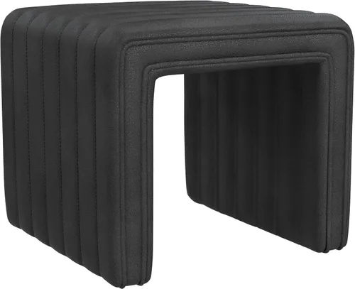 Spatial Order Modern Channel - Otomana copetuda | Decoración del hogar Spatial Order | Otomana para sala de estar y dormitorio, piel sintética negra