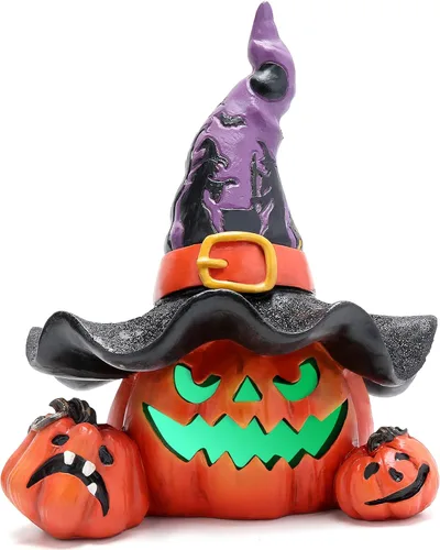 Miniatura 8 de Hodao Decoraciones de calabaza de Halloween con luz, sombrero de bruja hecho a mano, adornos de calabaza para decoración de Halloween, decoración