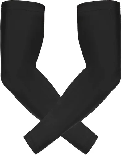 HDE Mangas de compresión de brazo para niños, manga de tiro de baloncesto, deportes juveniles, protección solar, fútbol, béisbol, 1 par Negro