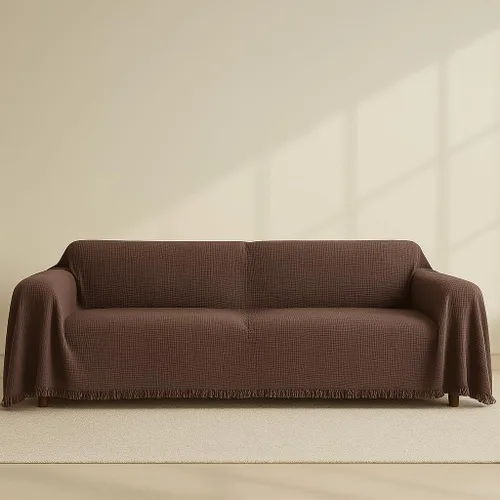 Gauze Sofa Cover%100 Natural Cotton, Brown Couch Covers for Loveseat, Futon, Sofa, Sectional L Shape, U Shape, 4 Layered Muslin Boho Cloud Like