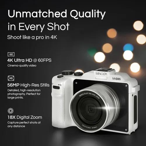 Miniatura 2 de Minolta Cámara digital: fotos de 56MP, video 4K 60FPS, diseño selfie de doble lente, zoom 18X, Wi-Fi, captura RAW/JPEG, LCD de 3 pulgadas, cámara
