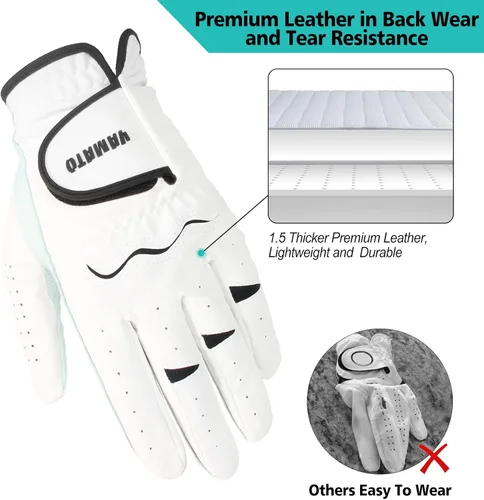 Miniatura 4 de Yamato Paquete de 3 guantes de golf para hombre, guantes duraderos de cuero blanco Cabretta para todo tipo de clima, para golfistas diestros