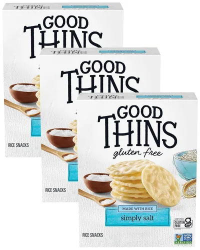 Miniatura 26 de Good Thins Galletas saladas de tres quesos con arroz y queso sin gluten, galletas para bocadillos a granel, 6 cajas de 3.5 onzas