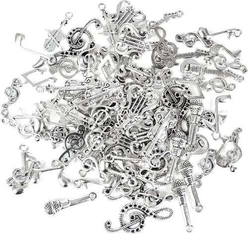 Miniatura 5 de Dijes de metal de música a granel 70 mezclados para hacer joyas, pulsera, collar, colgante, llavero, álbum de recortes, bricolaje
