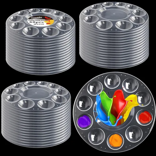 Paleta de Bandejas de Pintura, 60 piezas Bandejas de Pintura para Niños, Paleta de Pintura de Plástico para Alumnos para Pintar, Manualidades DIY,