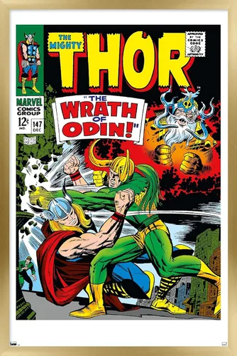 Miniatura 17 de Trends International Marvel Comics Loki - Póster de pared Thor #147, 22.4 pulgadas de largo x 14.7 pulgadas, versión enmarcada en madera de granero