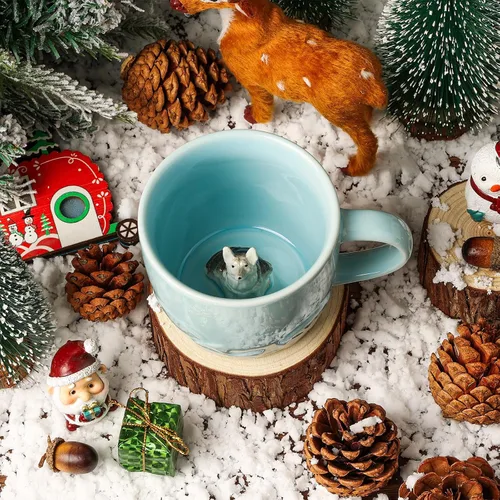 Miniatura 2 de Taza de cerámica de pastor alemán con animal 3D oculto dentro, figura de animal hecha a mano, taza de té, regalos para Navidad, cumpleaños o día