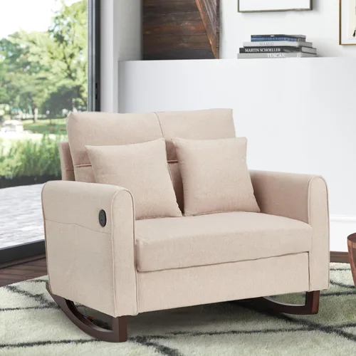 Miniatura 8 de HOMREST Mecedora Tapizada de Gran Tamaño, Mecedora para Guardería con Respaldo Alto y Bolsillo Lateral con Puerto USB, Sillón Oscilante Doble Ancho