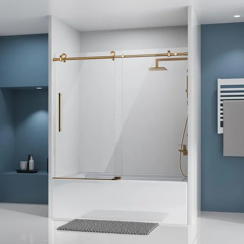 Miniatura 16 de DELAVIN Puerta de regadera sin marco de 56-60 pulgadas, puerta de regadera corredera para baño, vidrio templado transparente de 5/16 pulgadas (8mm)