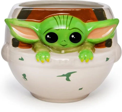 Silver Buffalo - Taza de cerámica esculpida 3D de Star Wars The Mandalorian Child Seated, 591 ml (20 oz)
